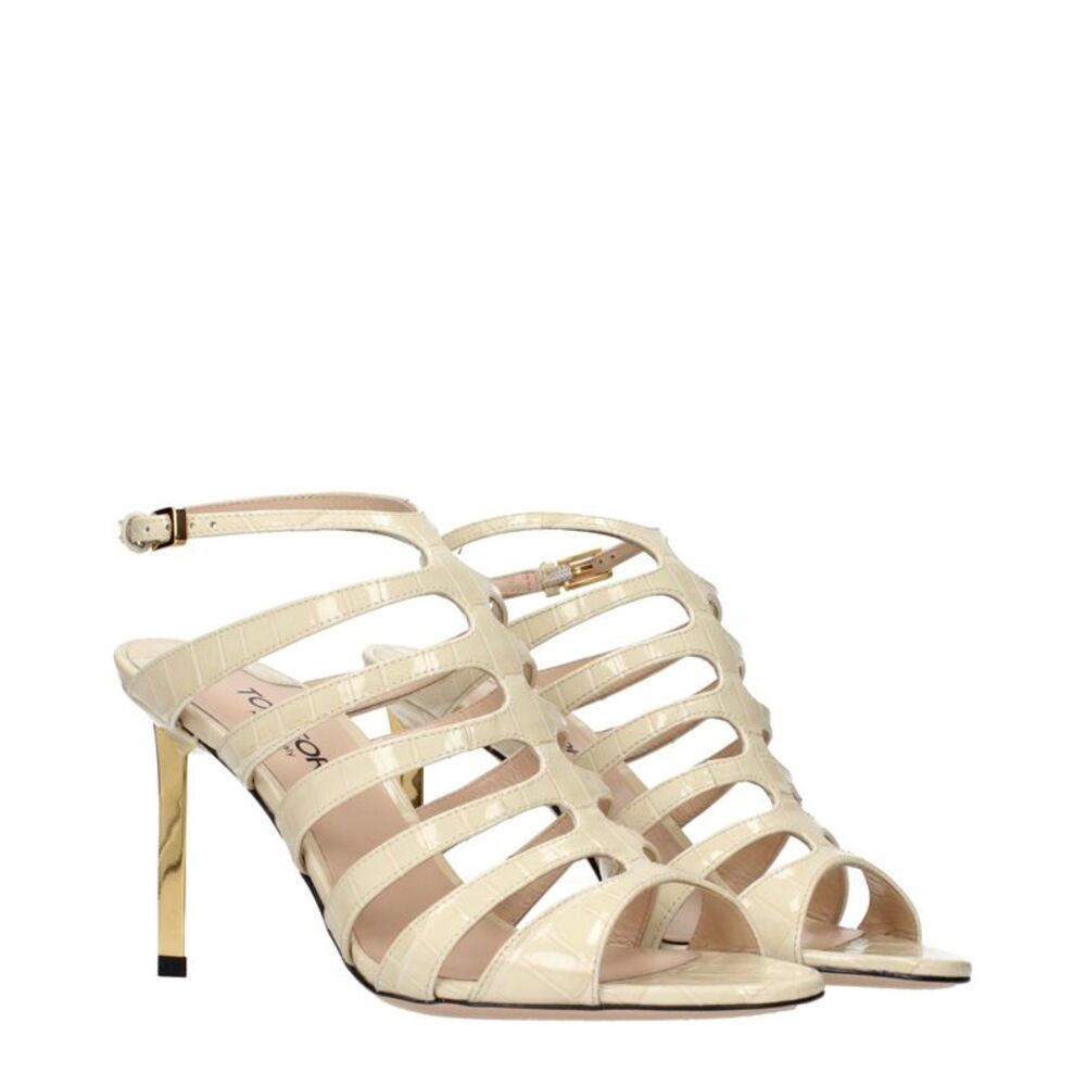 Tom Ford Beige Leather Stiletto Heel Women's Sandals - Picture 2 of 5